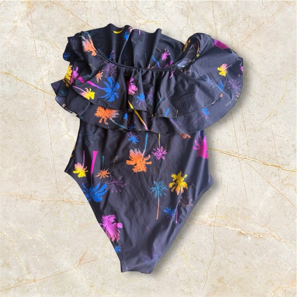 Infamous Swim Colorful Floral Swimsuit palm trees stamped size XL - Picture 4 of 16